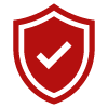 red shield icon with check mark representing security and protection related to 12 security measures